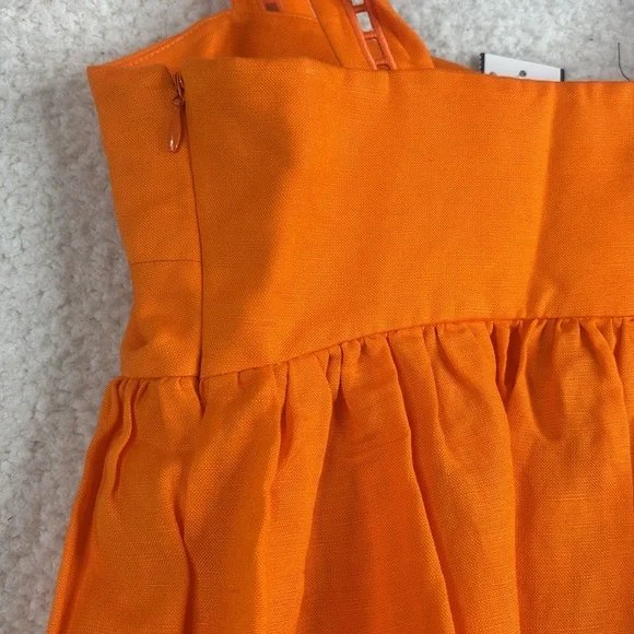 NWT Jonathan Simkhai Womens Klementine Orange Bow Tie Straps Mini Dress Size 0